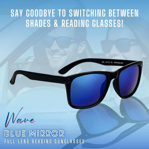 Vista 2 de proSPORT Lentes de sol de lectura para lectores con montura de cuerno con lentes de espejo azul para hombres y mujeres, no bifocales