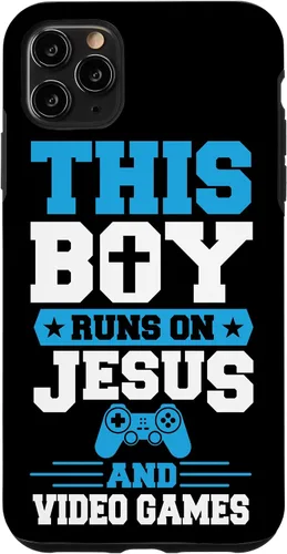 Vista 13 de This Boy Runs On Jesus and Video Games Christian Gamer Case for iPhone 17