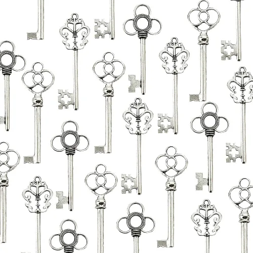 Vista 4 de lollibeads (TM) Antiqued Assorted Skeleton Key encanto Set Collar Colgante, de filigrana corazón Royal Victoriana Steampunk Proyectos Bronce-extra