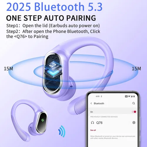 Vista 2 de Auriculares inalámbricos, Bluetooth 5.4 2025 deportivos, auriculares Bluetooth con micrófono ENC con cancelación de ruido, auriculares inalámbricos