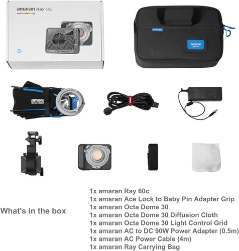 Vista 7 de Amaran Ray 60c RGB LED Video Light with Octa Dome 30 Softbox Portable Bag