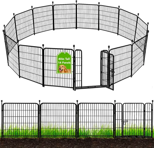 Vista 24 de ADAVIN Cercas y Bordes de Jardín de 32 Pulgadas (Alto), 1 Puerta + 3 Paneles Cerca para Perros Exterior para Patio, Cerca Barrera de Metal de Hierro