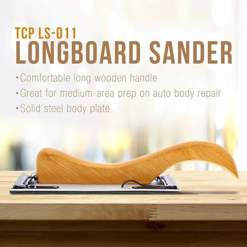 Vista 2 de TCP Global Lijadora Longboard con mango de madera de 10.75 pulgadas de largo, lijadora de bloque, bloques de lijado de carrocería automática, bloque