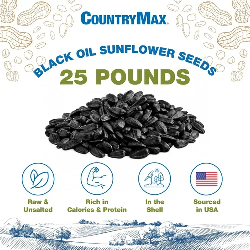 Vista 2 de CountryMax Backyard Seeds - Semillas de girasol de aceite negro para aves silvestres, bolsa de 25 libras, alimento de alta energía para cardenales