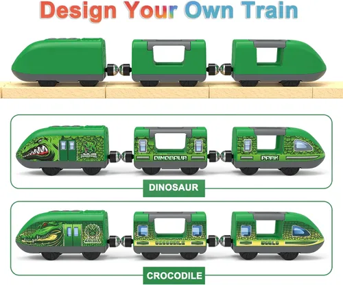 Vista 2 de Juego de tren a pilas para pista de madera, juguete de tren motorizado para niños, vehículo de tren urbano compatible con Thomas & Friends, Brio