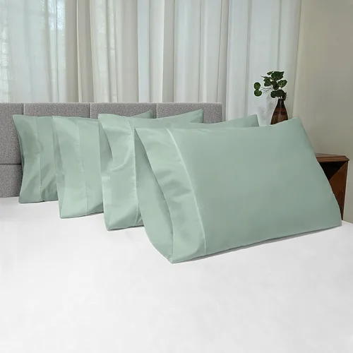 Vista 65 de Juego de 2 fundas de almohada de 100 % algodón puro, tamaño King, color plateado, lujosas fundas de almohada de algodón de fibra larga de 400 hilos