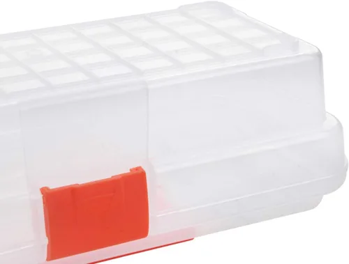 Vista 6 de MEIJIA Caja de almacenamiento portátil de herramientas, organizadores con pestillos plegables (negro y naranja) (12 x 5.9 x 3.94 pulgadas)