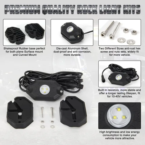 Vista 3 de Kit de luces LED blancas, impermeables, 6000 K, blanco puro, 12 vainas, luz de neón LED para camión, barco, automóvil, ATV, UTV, luces de plataforma