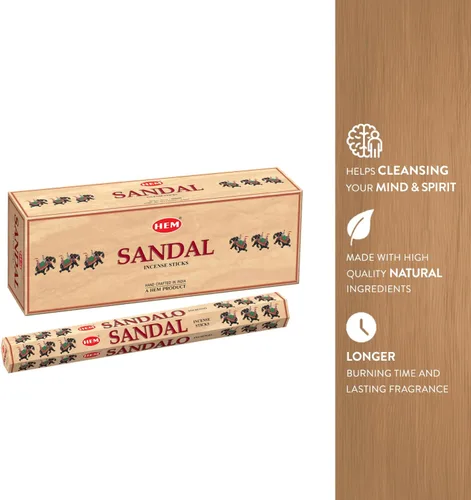 Vista 3 de HEM Varillas de incienso para sandalias – Paquete de 6 (120 varillas) – 9 pulgadas de largo – Perfecto para meditación, relajación y fragancia