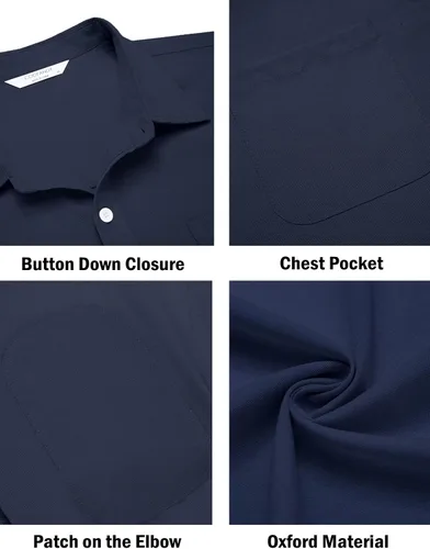 Vista 30 de COOFANDY Camisa Oxford de manga larga con botones para hombre, camisas de vestir de ajuste regular