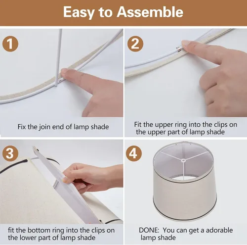 Vista 6 de Juego de 2 pantallas medianas para lámparas de mesa/de pie, pantallas de tambor de tela altas y medianas, 13" superior x 11" inferior x 10