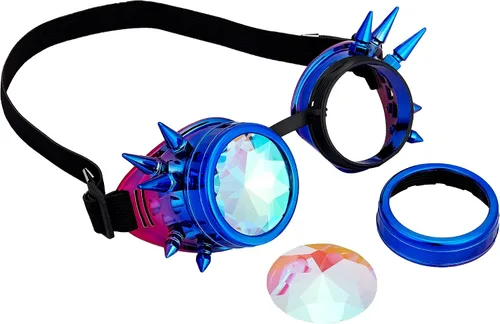 Vista 121 de Gafas de caleidoscopio retro con pinchos, gafas de cristal arcoíris steampunk estilo soldadura, gafas de cosplay punk