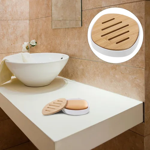 Vista 5 de Alipis Tapa de bambú autodrenante del tenedor del jabón del baño del tenedor de la tapa robusta