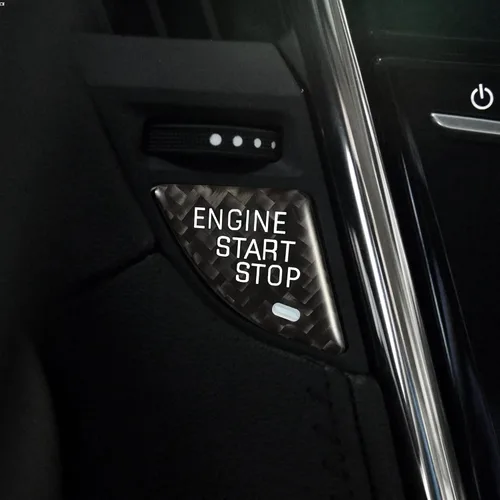 Vista 5 de TOMALL Adhesivo de fibra de carbono para botón de arranque del motor del automóvil Compatible con interruptor de motor Cadillac ATS ATS-L, cubierta