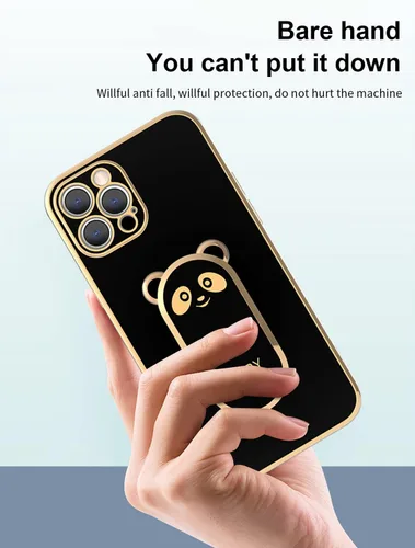 Vista 6 de Funda compatible con Samsung Galaxy A12 5G Carcasas con 6D chapado Panda Hidden Kickstand y protector de lente de cámara, cubierta de TPU Negro