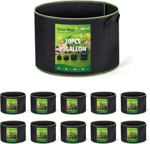 Vista 15 de Delxo Paquete de 20 bolsas de cultivo de 1 galón, bolsa de plantación de jardín, macetas de tela no tejida gruesa de 10.58 oz para frutas, verduras
