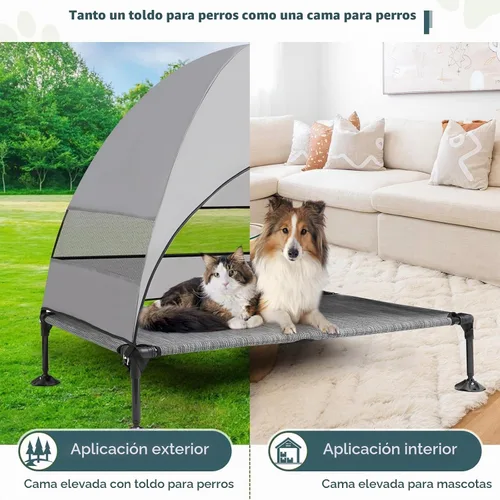 Vista 5 de Cama elevada mejorada para perros con toldo, cama elevada portátil para perros al aire libre con pies antideslizantes estables, cama para mascotas