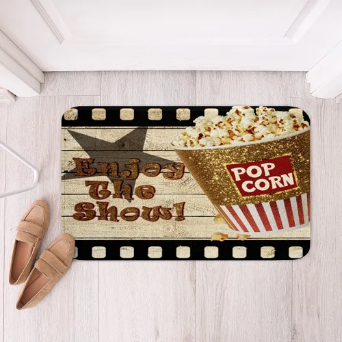 Vista 8 de Alfombras de baño de cine con patrón de palomitas de maíz, alfombras de Btah para bañera para niños, diseño de póster de cine, tapetes de baño