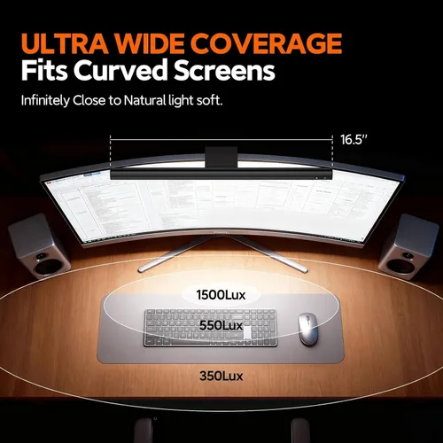 Vista 2 de LYMAX Barra de luz para monitor de computadora, lámpara de computadora USB, barra de luz de pantalla regulable, brillo ajustable/temperatura
