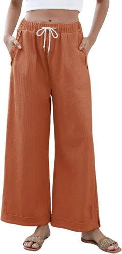 Vista 8 de Athlisan Pantalones Palazzo Holgados de Pierna Ancha para Mujer Casuales Sueltos con Cordón Cintura Elástica Pantalones de Descanso con Bolsillos