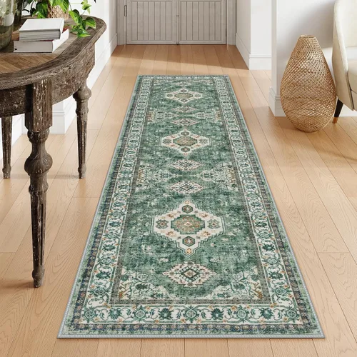 Vista 14 de Lahome Alfombra oriental lavable de área pequeña, 2 x 3 pies, para entrada, cocina, ultra fina, suave, tapete antideslizante para puerta de Azul
