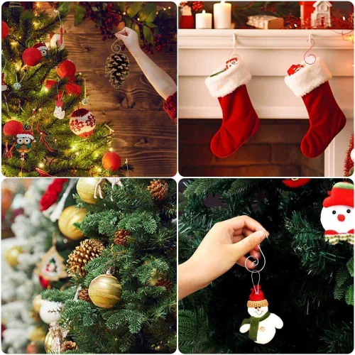 Vista 5 de Ganchos para Adornos, Ganchos Verdes para Adornos de Navidad, 200 Piezas Ganchos para Adornos de Navidad, Ganchos de Metal para Adornos, Anclajes
