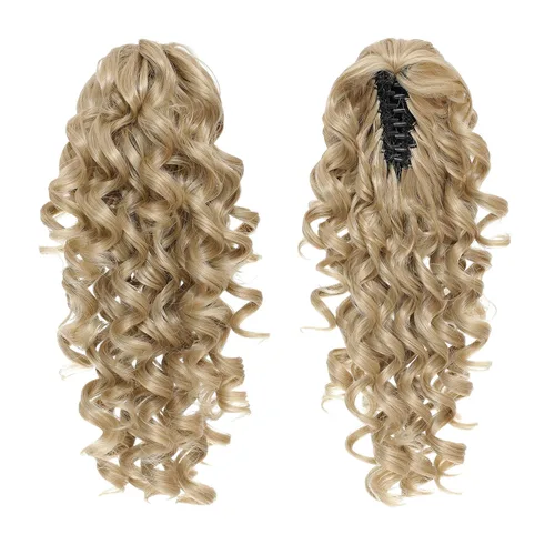 Vista 11 de 12-Pulgadas Extensiones de Cola de Caballo Cortas con Rizos de Tornillo y Pinza de Gancho Extensiones de Cabello Sintético con Cordón Extensiones