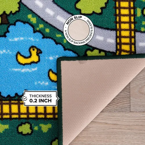 Vista 6 de Rugshop Kids Educational Learning City Life Road - Alfombra antideslizante (antideslizante), 3 pies 3 pulgadas x 4 pies 7 pulgadas, color verde