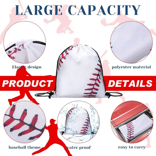 Vista 3 de Roowest 24 bolsas de recuerdos de fiesta de béisbol con pulseras con cordón de béisbol, bolsas de regalo para niños, suministros de fiesta