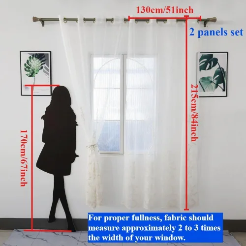Vista 3 de Amidoudou 1 par de cortinas de tul bordadas de lujo para sala de estar, boda, cortinas transparentes con flores doradas 3D (blanco, 51 x 84 pulgadas)