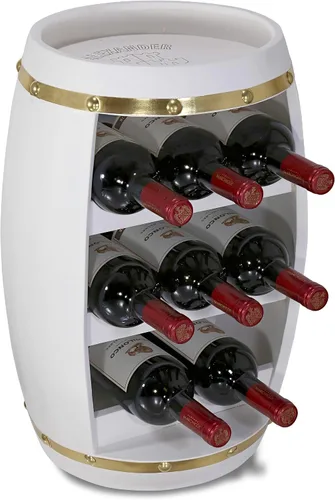 Vista 8 de Moderno Alexander - Soporte de vino de barril de madera independiente para 8 botellas de vino, soporte para botellas, soporte de suelo, estante