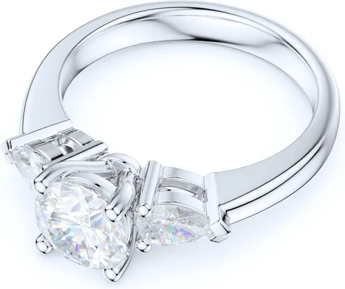 Vista 3 de Sterling Silver Three Stone 1CT Simulated Round Cut And Pearl Shape Diamond or Moissanite Promise Engagement Ring