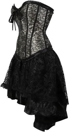 Vista 2 de frawirshau - Vestido de corsé de encaje para mujer, estilo Burlesque, disfraz steampunk para Halloween