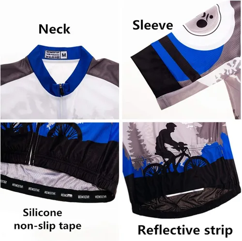 Vista 4 de JPOJPO - Maillot de ciclismo para hombre, manga corta + 5D acolchado pantalones cortos verano de secado rápido S-3XL