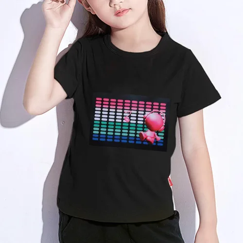 Vista 2 de Camiseta negra activada por sonido LED para niños, para cumpleaños, Halloween, Navidad