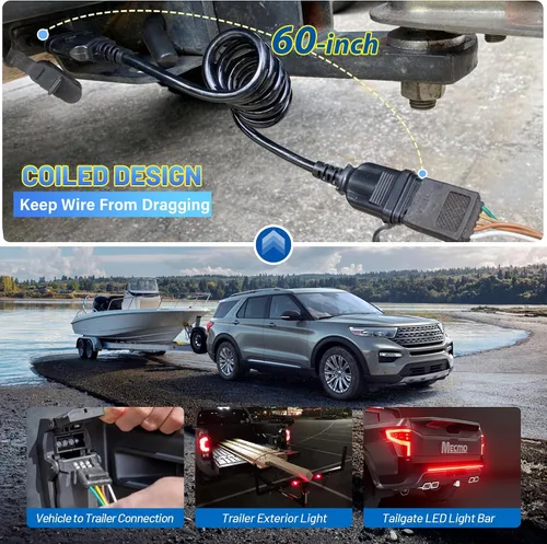 Vista 4 de MECMO Cable de extensión de cable plano de 4 pines para remolque de 5 pies, conector de 4 vías para el lado del vehículo y el lado del remolque