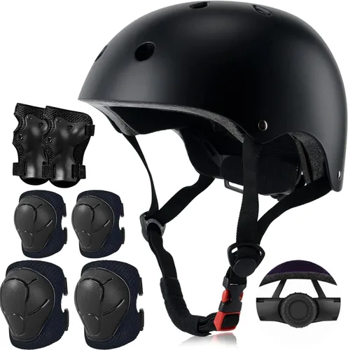 Vista 8 de Juego de casco de bicicleta para niños, certificado por la CPSC con rodilleras, coderas, muñequeras, casco ajustable para edades de 3-5-8-15 años