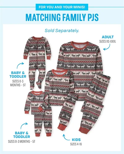 Vista 2 de The Childrens Place - Conjunto de pijama de Navidad a juego para la familia ajuste cómodo 100 algodón adulto niño grande niño pequeño bebé