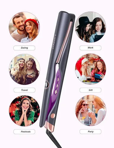 Vista 8 de LANDOT Plancha para el cabello y rizador 2 en 1: crea ondas de salón, rizos y estilos lisos en casa Placas flotantes, anti-frizz y sin enredos