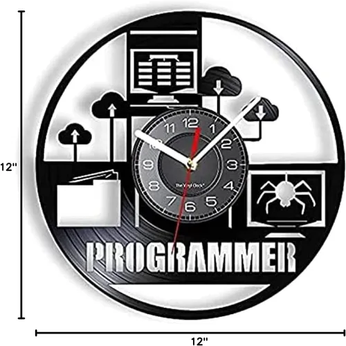 Vista 8 de Reloj de pared para dormitorio, programador, reloj de pared de vinilo, registro genuino, sistema de programación de computadora, retro, reloj