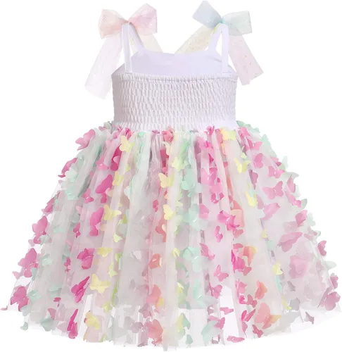 Vista 2 de ODASDO Vestido de fiesta de cumpleaños para niñas pequeñas, con lazo, tirantes delgados, tutú de tul, vestido de princesa, concurso de fiesta