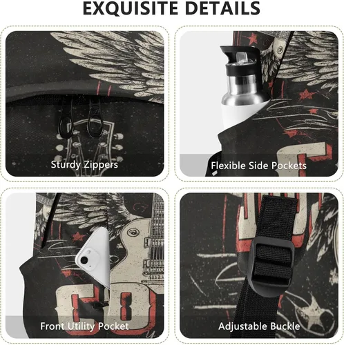Vista 5 de Mochila de viaje retro de guitarra fresca para hombre, mochila de viaje elegante para llevar en vuelo, aprobada para el vuelo, bolsa para portátil