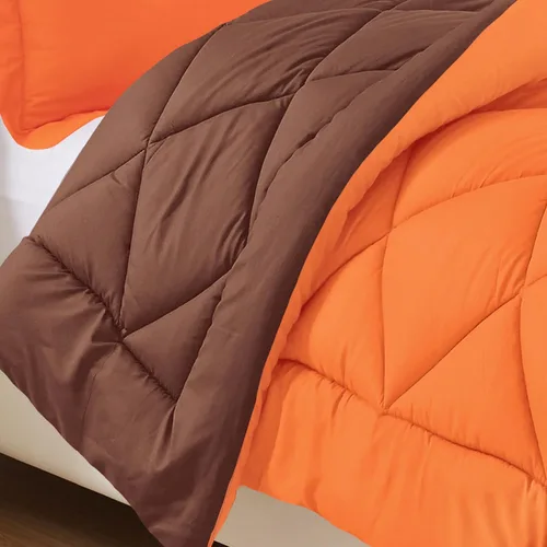 Vista 4 de Elegant Comfort Edredón alternativo reversible de plumón de ganso súper suave, 3 piezas, tamaño Queen, naranja/chocolate