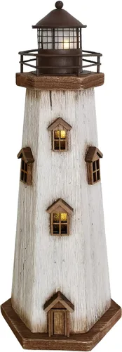 Vista 9 de Decoración de faro de madera con luces, decoración náutica de mesa, torre decorativa, luz de torre para centros de mesa con temática de playa