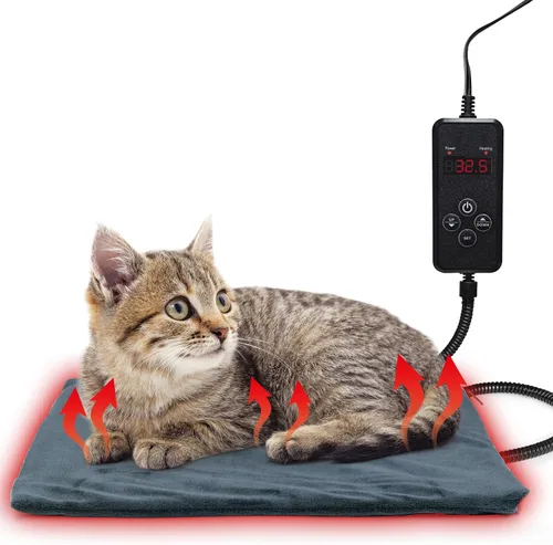 Vista 10 de Almohadilla térmica para mascotas para gatos y perros pequeños, cama climatizada para gatos, control automático de temperatura, almohadillas