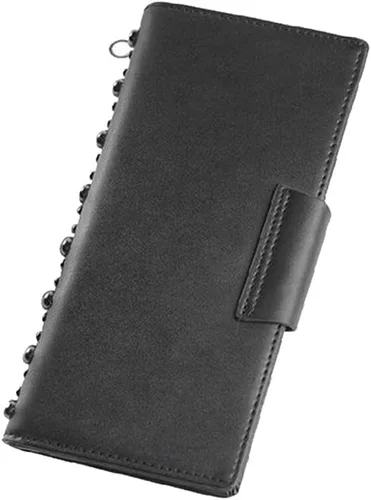 Vista 4 de Shinywear Monederos con tachuelas de calavera larga negra para mujer de cuero genuino, Negro -, Retro