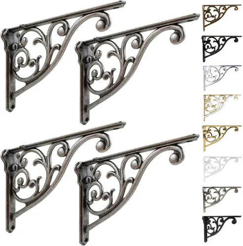 Vista 63 de Soportes de estante de 4 pulgadas, paquete de 4 soportes de pared de latón antiguo de alta resistencia, estantes decorativos de cocina victoriana