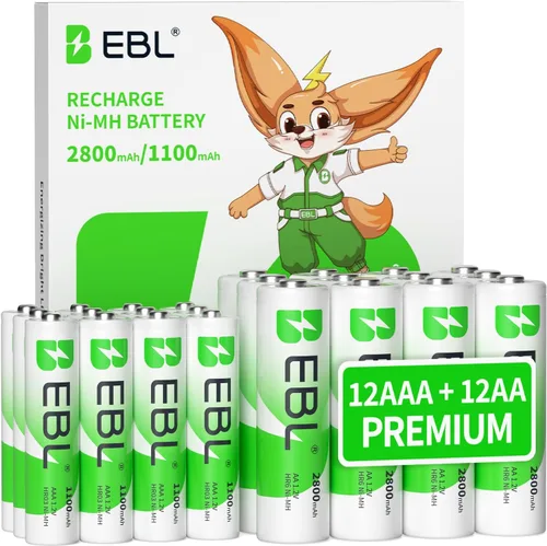 Vista 12 de EBL Baterías recargables AAA, 8 unidades, Ni-MH 1100mAh 1.2V Triple A baterías para controles remotos dispositivos electrónicos domésticos