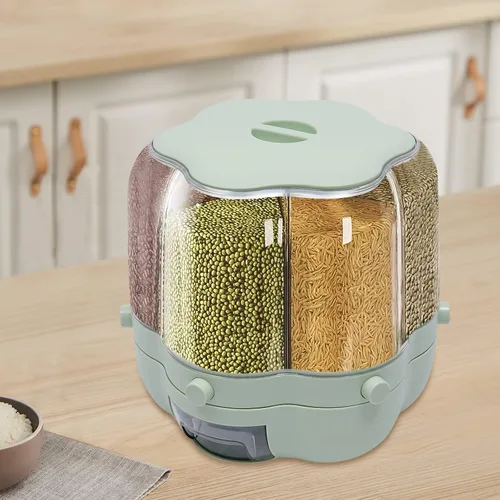 Vista 10 de Contenedor de almacenamiento de arroz y granos de 5 rejillas, dispensador de arroz y alimentos con cubo de almacenamiento de presión de un botón