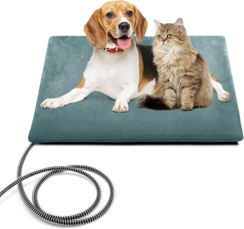 Vista 10 de PETNF Almohadilla térmica para mascotas al aire libre para gatos y perros, control automático de temperatura de 100.4-107.6 °F, impermeable, Verde